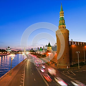 Illuminated Moscow Kremlin, Russia at night