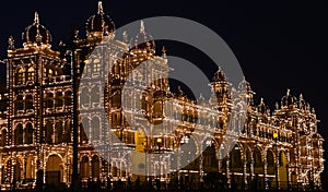 Illuminated Mysore city palace at night