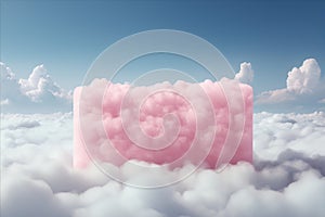 Illuminated Neon Frame Accentuates the Soft Pastel Pink and Blue Clouds in the Serene Sky