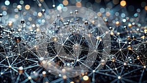 Illuminated network of interconnected spheres forming a complex system of nodes and lines. Generative AI