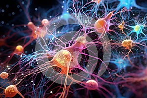 Illuminated Neurons Network Synapse Activity Illustration