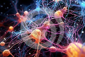 Illuminated Neurons Network Synapse Activity Illustration