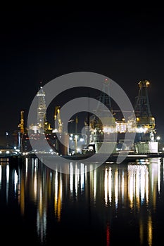 Illuminated oil refinery