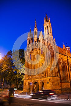 Illuminated old gothic Church in old Town at night