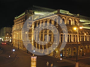 Illuminated opera house of Vienna at night, Austria