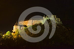 Illuminated Orava Castle, Oravsky Podzamok, Slovakia