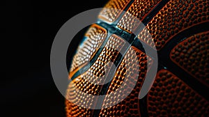 Illuminated Orb: A Close-Up of a Basketball on Black