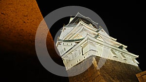 Illuminated Osaka Castle at night, Osaka, Japan