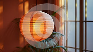 Illuminated paper lantern hanging in the living room, represents the illuminating spirit of hope and joy of Lunar New Year