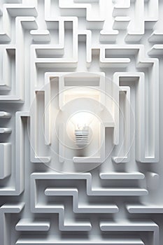 Illuminated Path: Light Bulb in Maze on Solid Light Background AI Generated