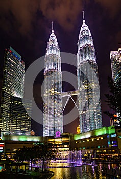 Illuminated Petronas Twin Towers fondly known as KLCC at night