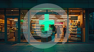 A Pharmacy Front at Nighttime.AI generated image