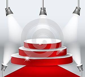 Illuminated Podium With Red Carpet. Vector Illustration.