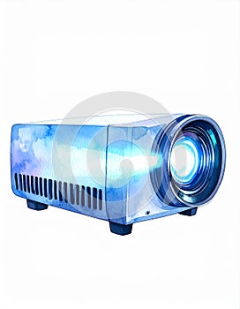 Illuminated Projector with Blue Light Beams and Isolated White Background Design Illustration