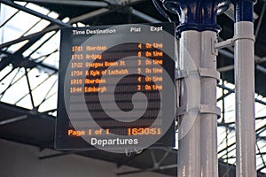 Illuminated Railway timetable.