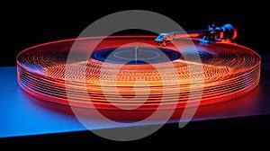 Illuminated Red Vinyl Record Player on Turntable