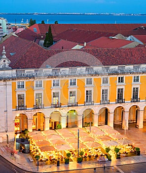 illuminated restaurant  Lisbon Commerce square