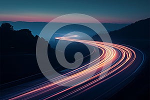 Illuminated roadways Car light trails on the highway at night