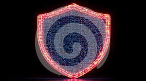 Illuminated Shield of Digital Code Representing Cybersecurity and Protection in the Modern Age