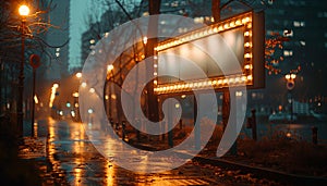 Illuminated Sign on Wet Street at Night: Atmospheric and Attractive Advertisement. Arte com IA