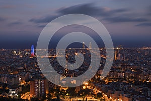 Illuminated skyline of Barcelona during night, Bunkers del Carmel