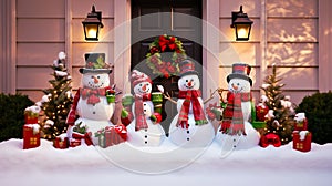 Illuminated Snowman Family Wows Neighborhood.Generative AI