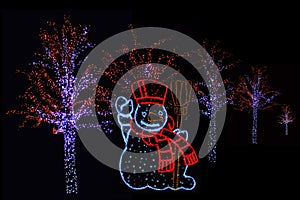 Illuminated Snowman and trees