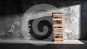 Illuminated Stack of Classic Books in a Sunbeam