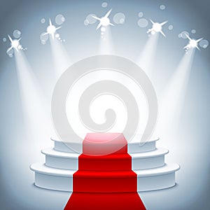Illuminated stage podium red carpet award ceremony vector illustration