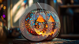 Illuminated Stained Glass Jack-O'-Lantern