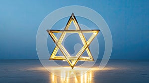 Illuminated Star of David on Reflective Surface
