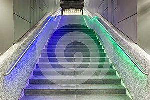 Illuminated steps in the train station during Luminale in Frank