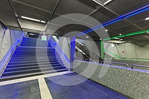 Illuminated steps in the train station during Luminale in Frank