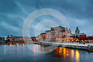 Illuminated Stockholm Royal Opera in the Evening