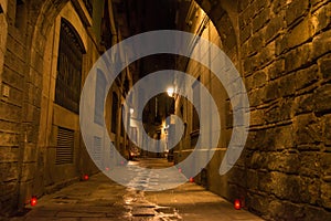 Illuminated street in Barceloona