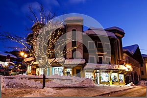 Illuminated Street of Megeve on Christmas Eve