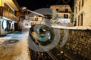 Illuminated Street of Megeve in French Alps