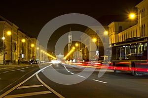 Illuminated street in Munich, Germany