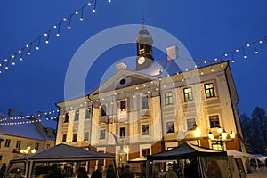 Illuminated Tartu town hall.