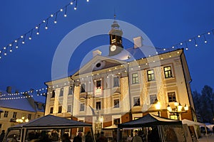 Illuminated Tartu town hall. photo