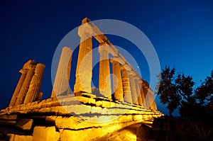 Illuminated temple ruins