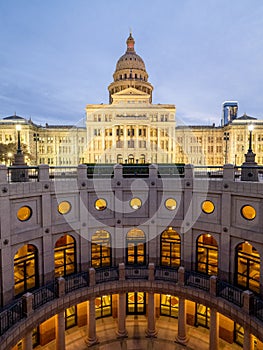 Illuminated Texas State Capitol and Capitol Extension Photographed at the Blue Hour