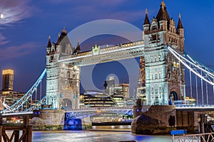 The illuminated Tower Bridge at night
