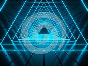 Illuminated triangle shaped futuristic tunnel background