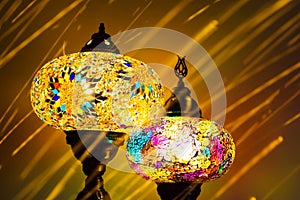 Illuminated Turkish Moroccan handmade stain glass lamp