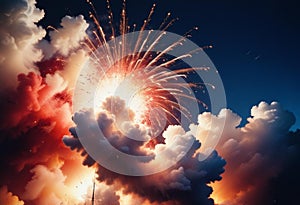 Illuminated Twilight Sky: Vibrant Fireworks with Intricate Patterns for Independence Day photo