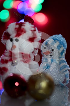 Illuminated two Snowman dolls