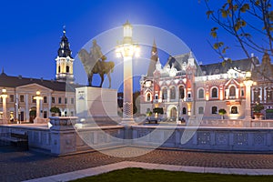 Illuminated Unirii Square in Oradea