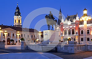 Illuminated Unirii Square in Oradea