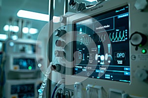 Illuminated Ventilator Interface in a Hospital Setting Displaying Critical Readings
